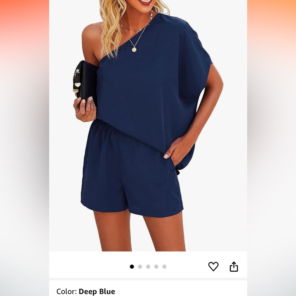 Chic Deep Blue One-Shoulder Romper